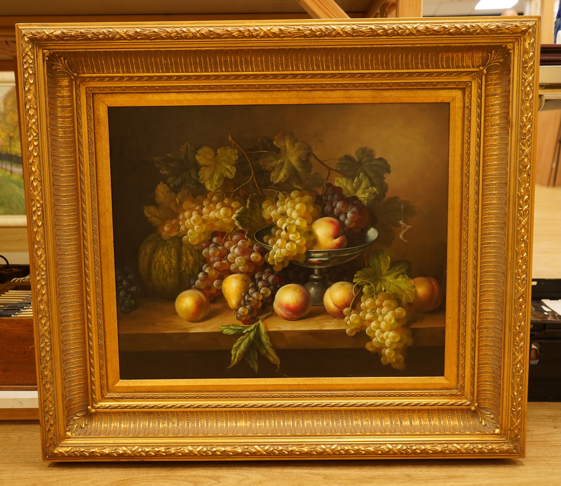 Decorative, Dutch Old Master style, Still life of fruit, unsigned, oil on canvas, 49 x 60cm, ornate gilt frame